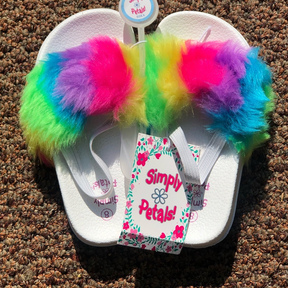 Simply Petals Kids’ fur slip on slide sandals